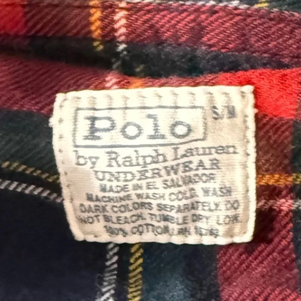 Vintage 90s Polo Ralph Lauren Plaid Flannel Robe Red Green Tartan Cotton S/M